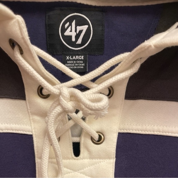 Seattle Seahawks '47 XL Lacer V-Neck Pullover Hoodie - Navy/Black licensed gear - Picture 3 of 8